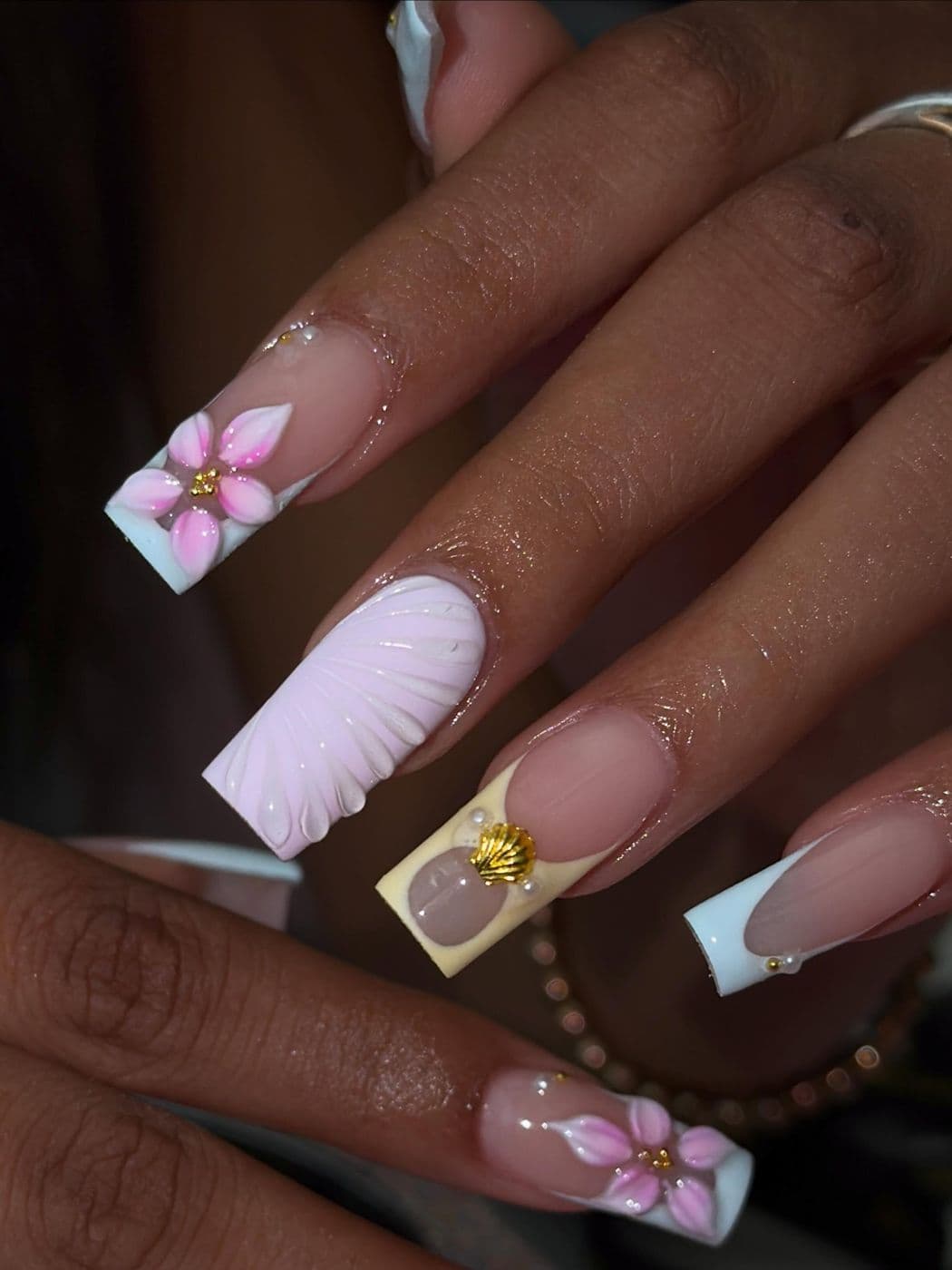 Pastel summer square set with 3D flowers